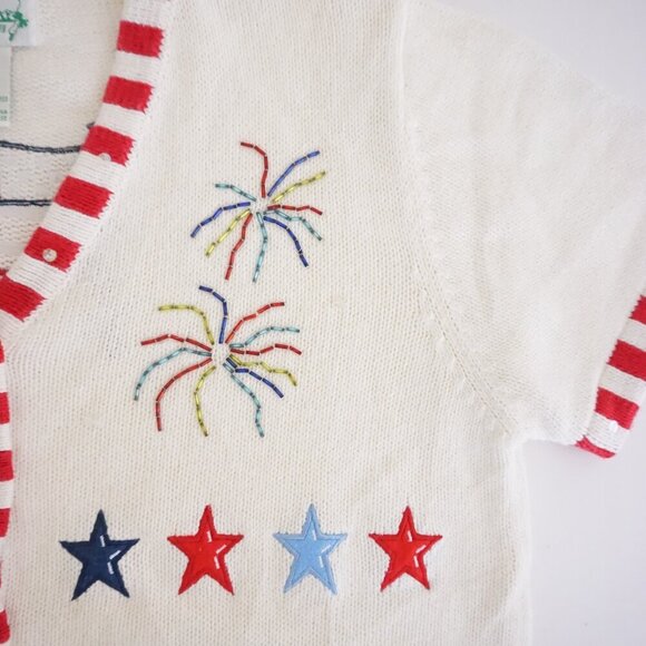 The Quacker Factory White Knit Red Patriotic USA Independence Day Cardigan S - Picture 6 of 11